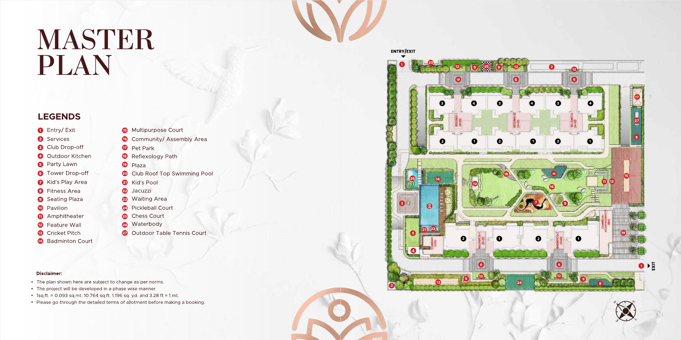 Master plan of Eldeco La Vida Bella showing all five towers at G+22 — Bellissimo 1-3 and Magnifico 1-2 — from the developer's brochure