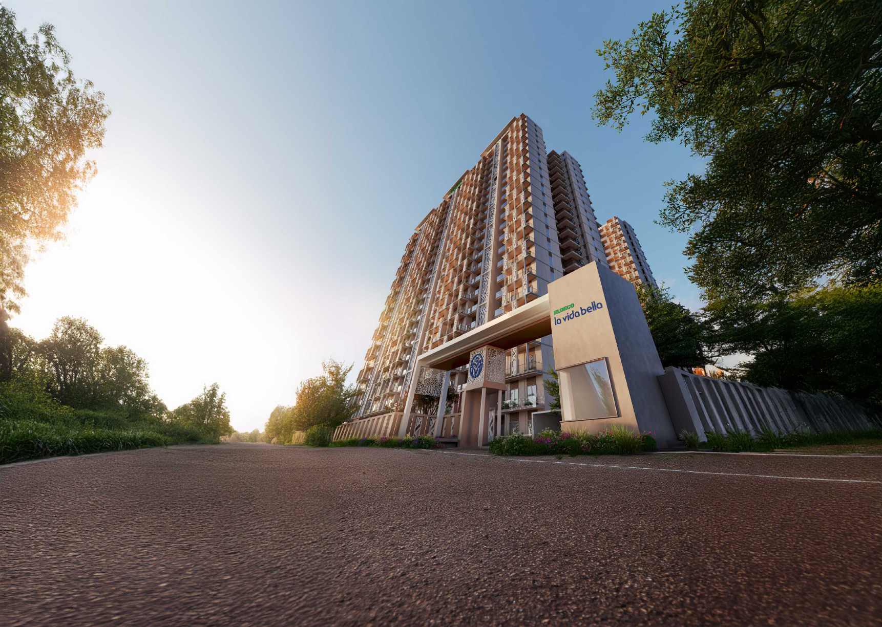 Eldeco La Vida Bella tower exterior — artistic render from the developer's brochure